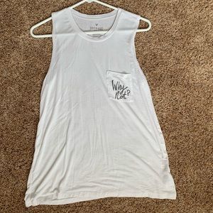white “why not?” tank top